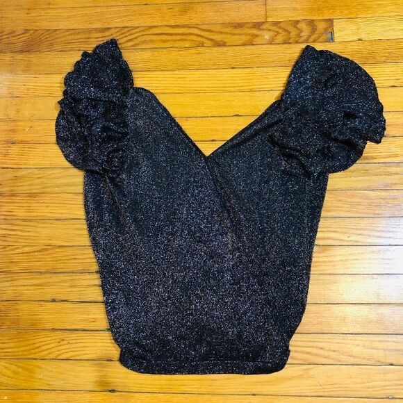 Rebecca Minkoff Marla Sweater Ruffled Wrap Sparkle - Picture 4 of 8